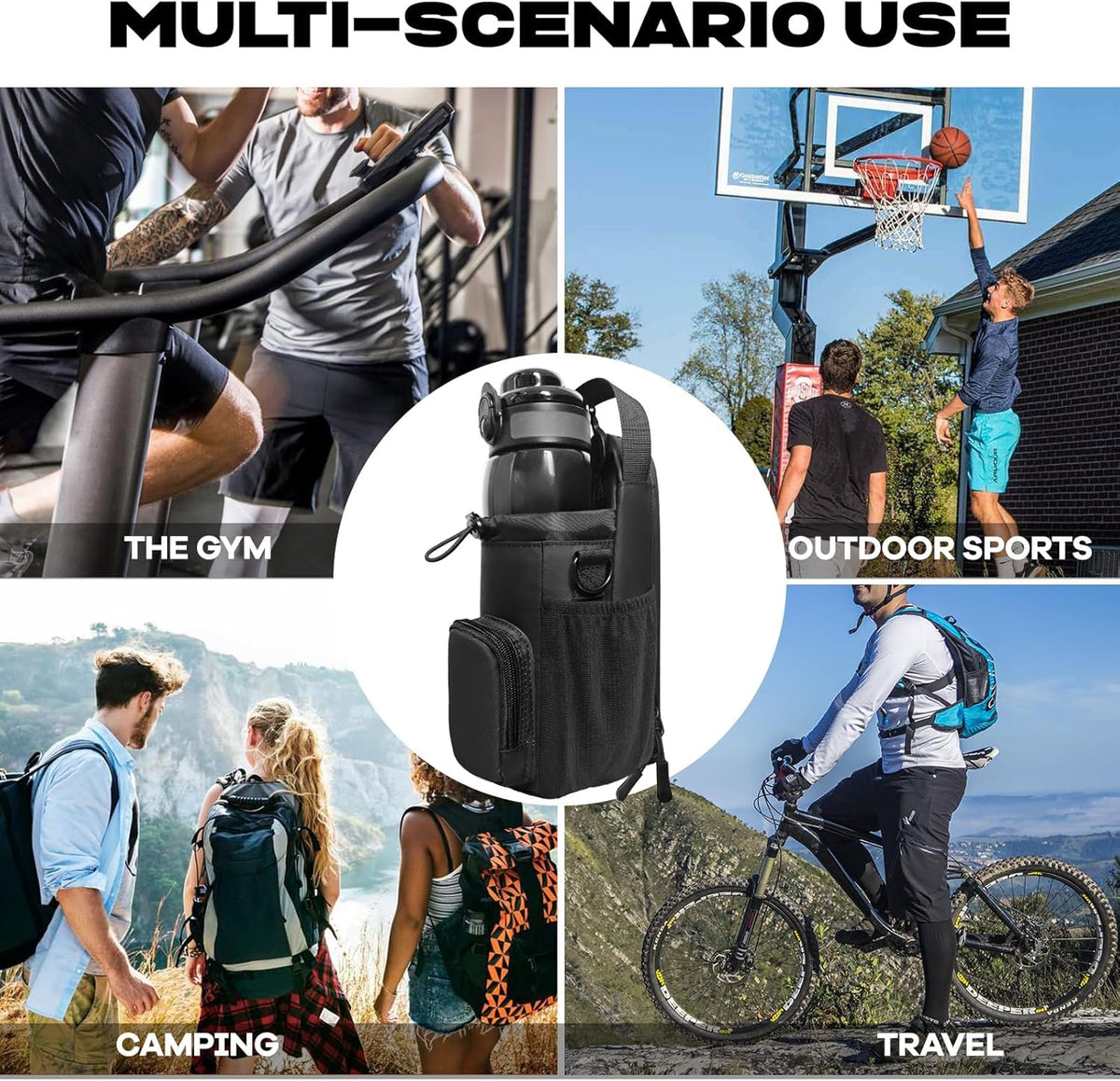 Magnetic Gym Bag, Magnetic Water Bottle Holder & Small Gym Bag, Gym Gifts for Women and Men (Black, <40 OZ)