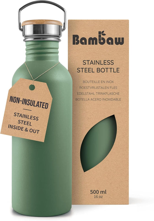 Stainless Steel Water Bottle, 500 Ml, Green Water Bottle, Non-Insulated Sports Bottle, Children'S Metal Bottle, Bicycle Bottle, Bpa-Free – Sage Green