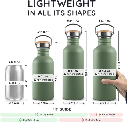 Stainless Steel Water Bottle, 500 Ml, Green Water Bottle, Non-Insulated Sports Bottle, Children'S Metal Bottle, Bicycle Bottle, Bpa-Free – Sage Green