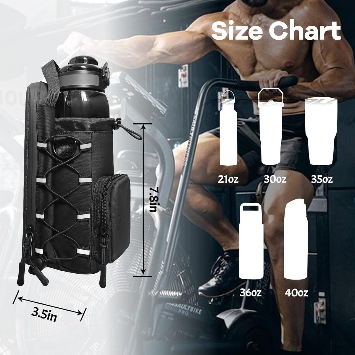 Magnetic Gym Bag, Magnetic Water Bottle Holder & Small Gym Bag, Gym Gifts for Women and Men (Black, <40 OZ)