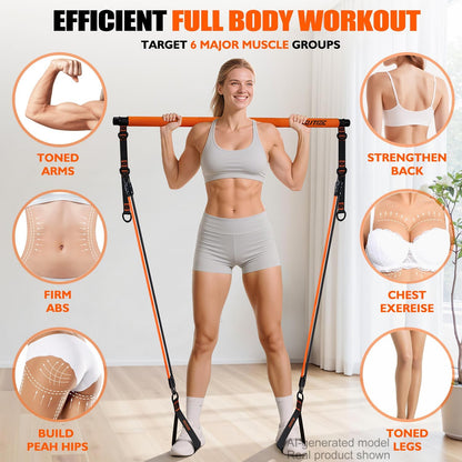 Pilates Bar Kit with Resistance Bands, Portable Pilates Equipment