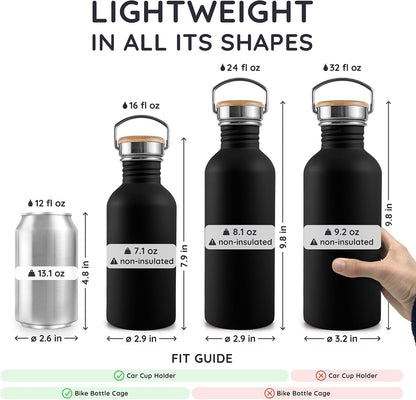 Stainless Steel Water Bottle, Black Sports Bottle, Non-Insulated Water Bottle, 1L Stainless Steel, Reusable Bottle, Metal Bottle, Bpa-Free – Onyx Black