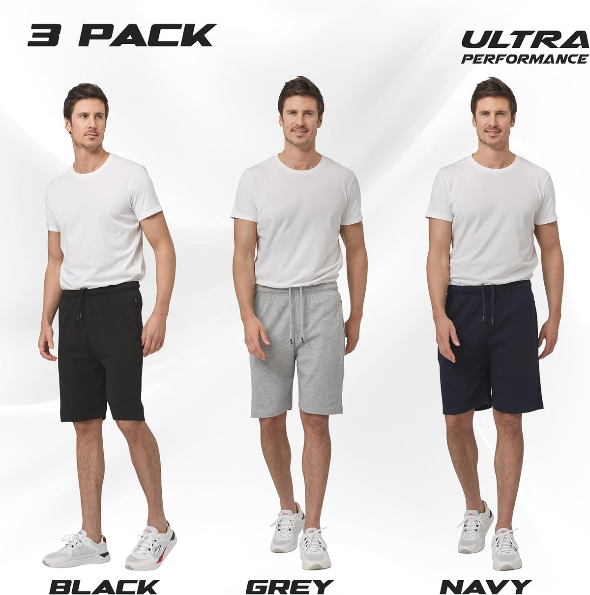 Mens Cotton Shorts 3 Pack Casual Athletic Short for Men