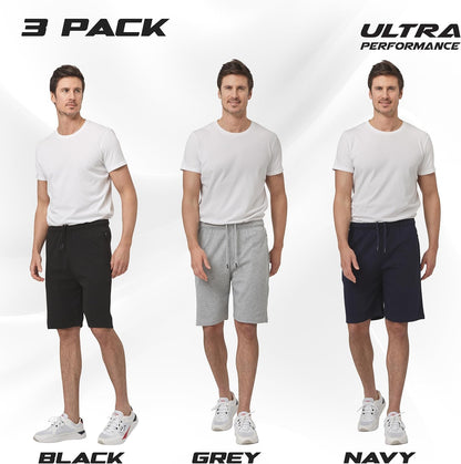 Mens Cotton Shorts 3 Pack Casual Athletic Short for Men
