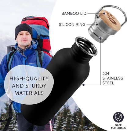 Stainless Steel Water Bottle, Black Sports Bottle, Non-Insulated Water Bottle, 1L Stainless Steel, Reusable Bottle, Metal Bottle, Bpa-Free – Onyx Black