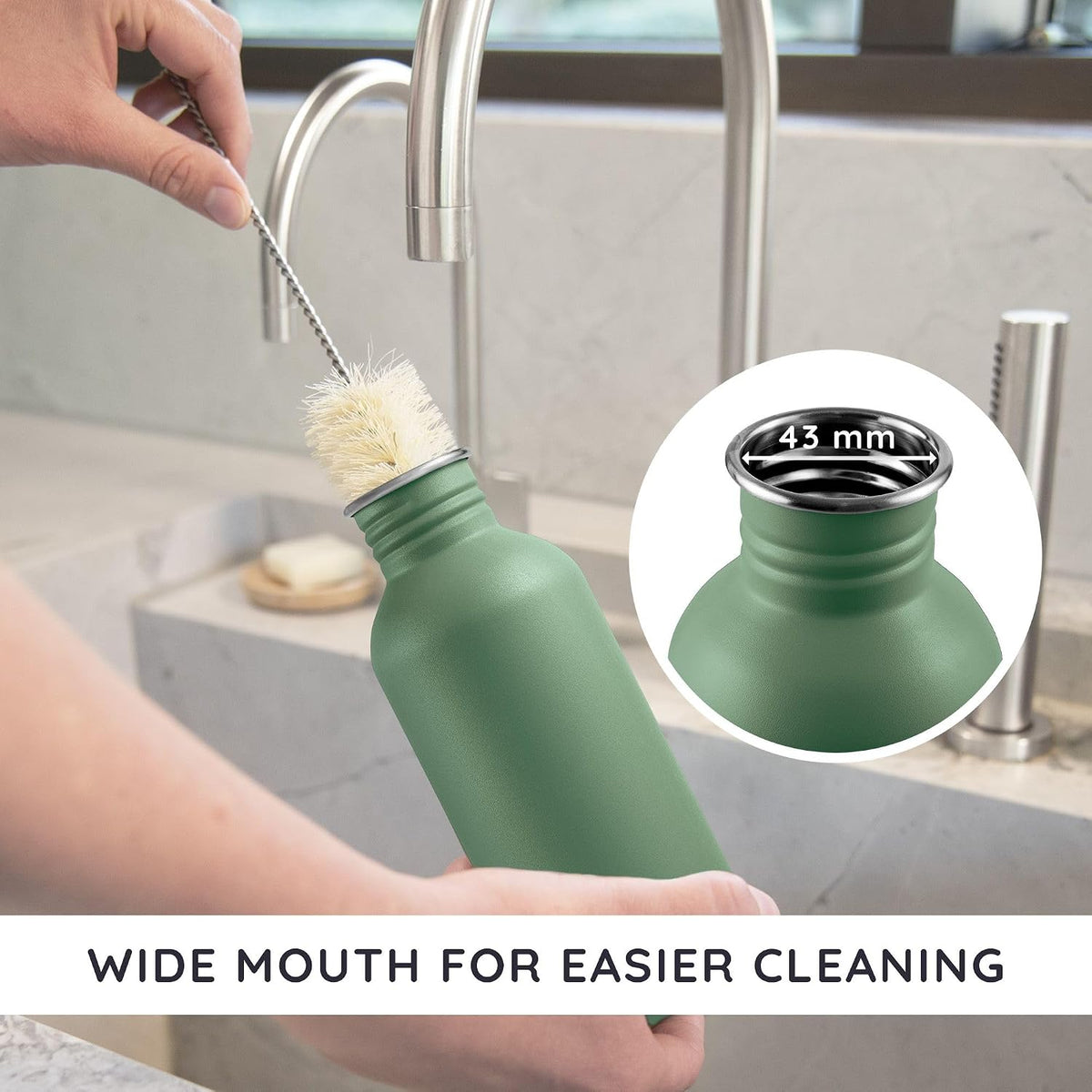 Stainless Steel Water Bottle, 500 Ml, Green Water Bottle, Non-Insulated Sports Bottle, Children'S Metal Bottle, Bicycle Bottle, Bpa-Free – Sage Green