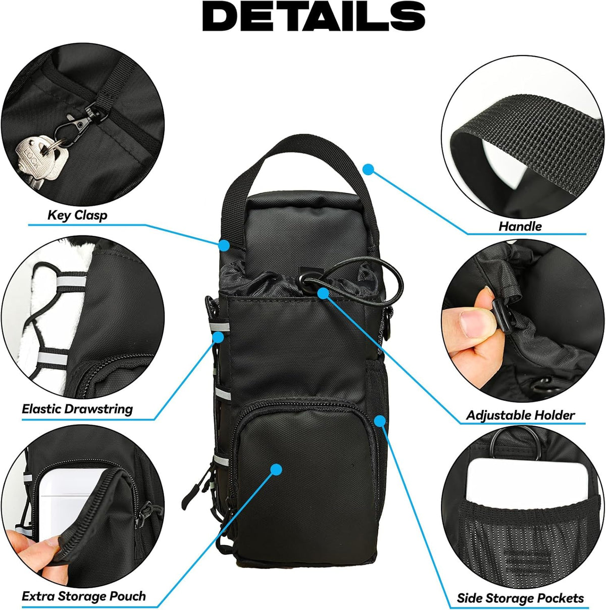 Magnetic Gym Bag, Magnetic Water Bottle Holder & Small Gym Bag, Gym Gifts for Women and Men (Black, <40 OZ)