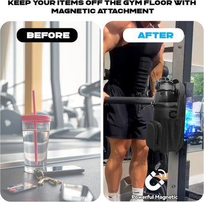 Magnetic Gym Bag, Magnetic Water Bottle Holder & Small Gym Bag, Gym Gifts for Women and Men (Black, <40 OZ)