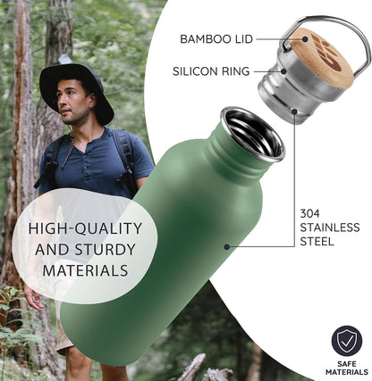 Stainless Steel Water Bottle, 500 Ml, Green Water Bottle, Non-Insulated Sports Bottle, Children'S Metal Bottle, Bicycle Bottle, Bpa-Free – Sage Green